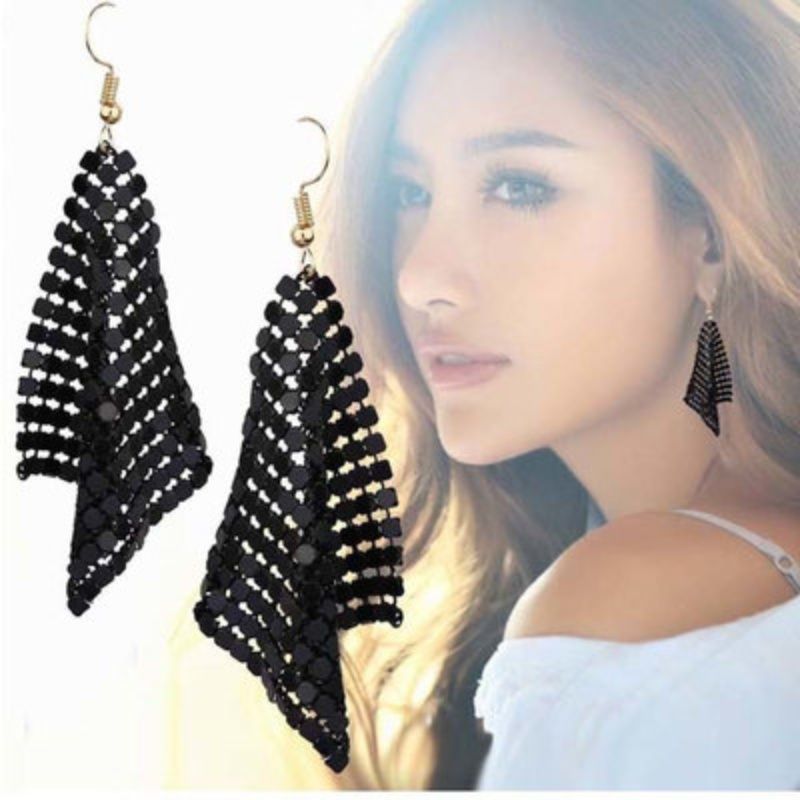 Geometric Aluminum Sequin Tassel Drop Earrings for Women