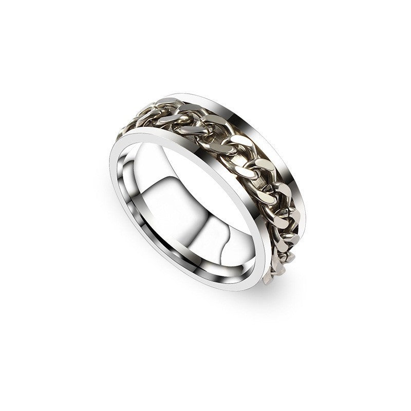 Exaggerated Geometric Titanium Steel Chain Spinner Bottle Opener Couple Rings