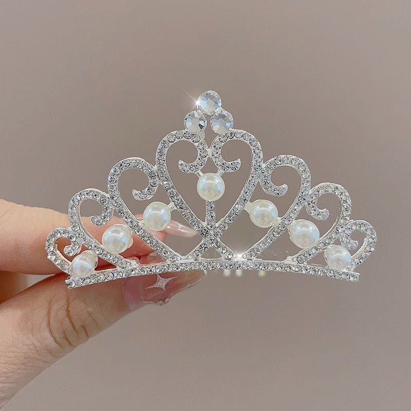 Children's Geometric Pearl Alloy Crown Hair Comb