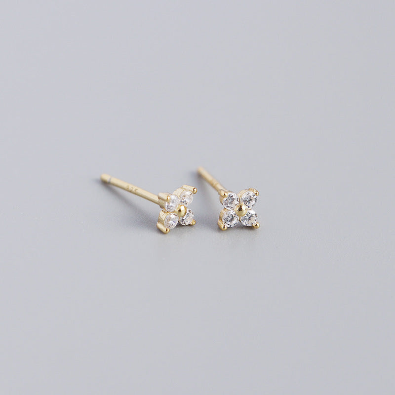 S925 Sterling Silver Colorful Four-Leaf Flower Stud Earrings for Women
