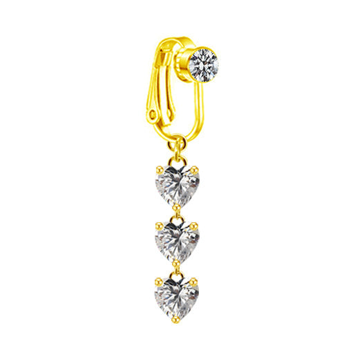 Heart Shape Butterfly Planet Fake Belly Ring - 316 Stainless Steel with Rhinestones