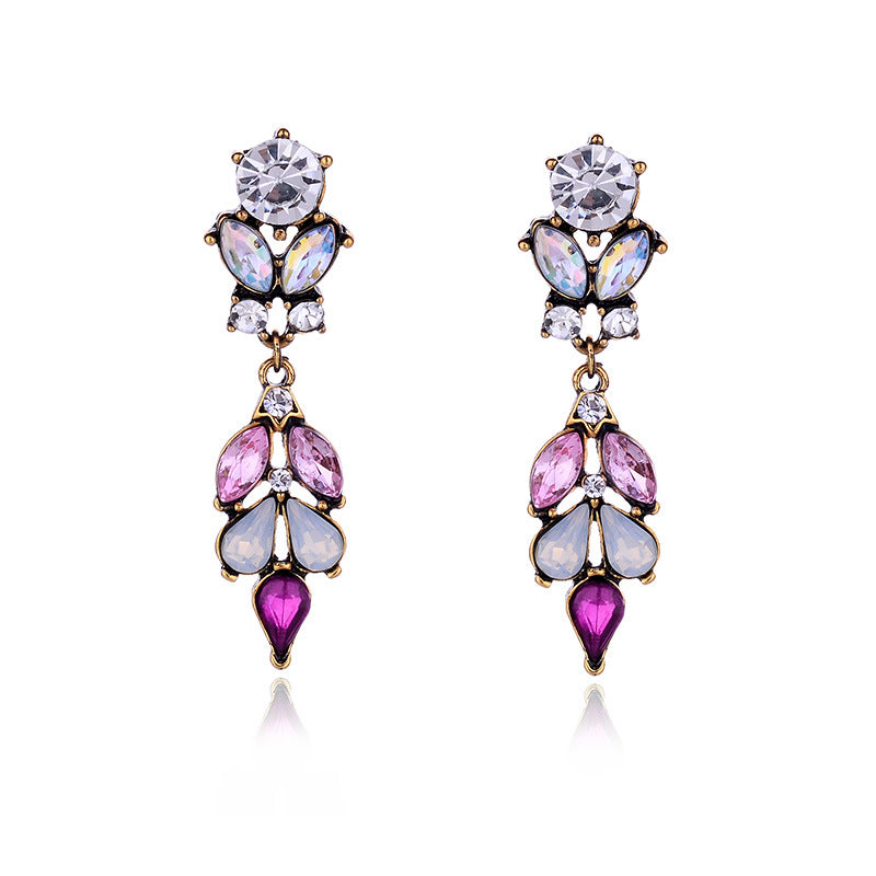 Retro Crystal Inlay Leaf Drop Earrings for Women