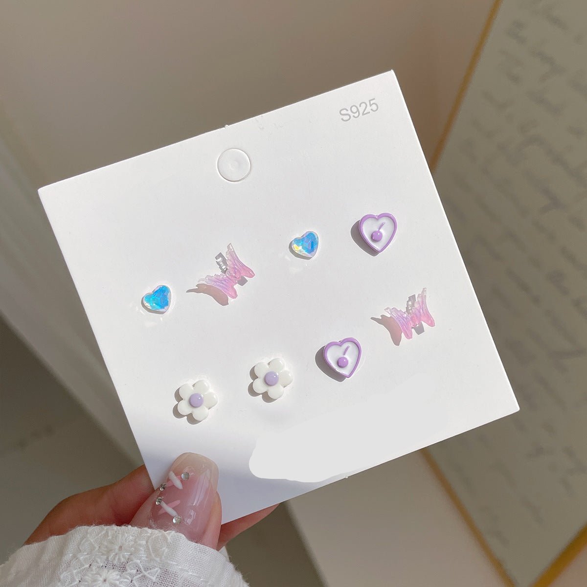 Sweet Heart Butterfly Flower Alloy Resin Stud Earrings Set