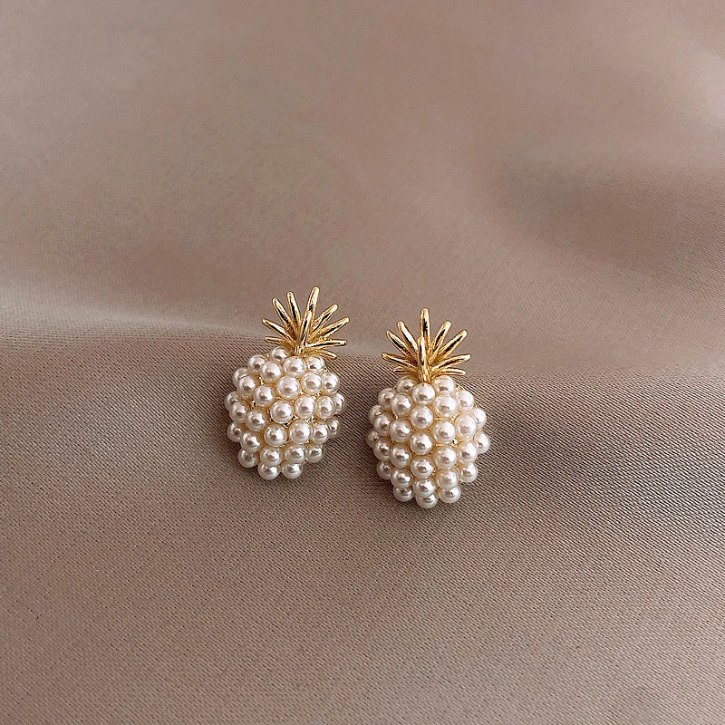 1 Pair Cute Pineapple Pearl Alloy Stud Earrings with 925 Silver Needle