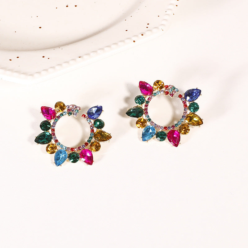 Fashion Alloy Rhinestone Geometric Flower Earrings for Women