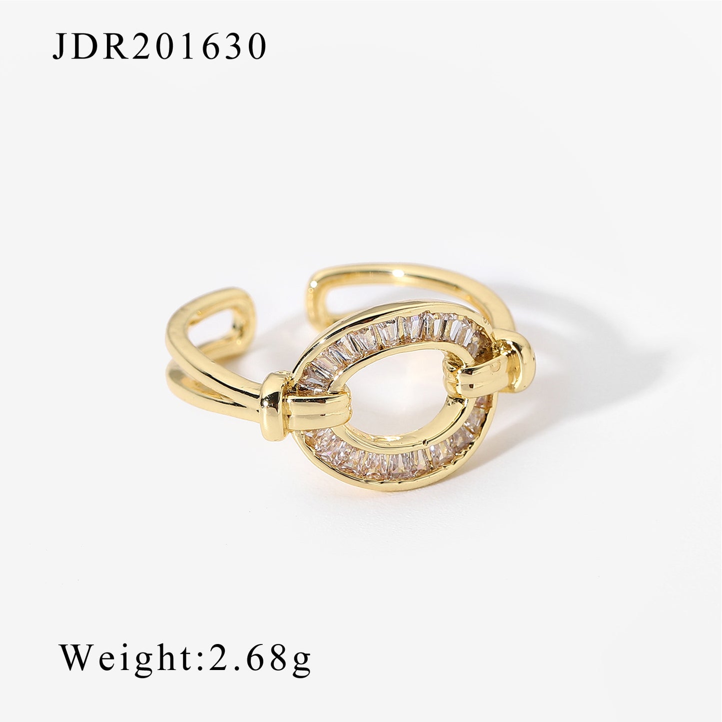18K Gold Plated Zircon Geometric Adjustable Copper Ring