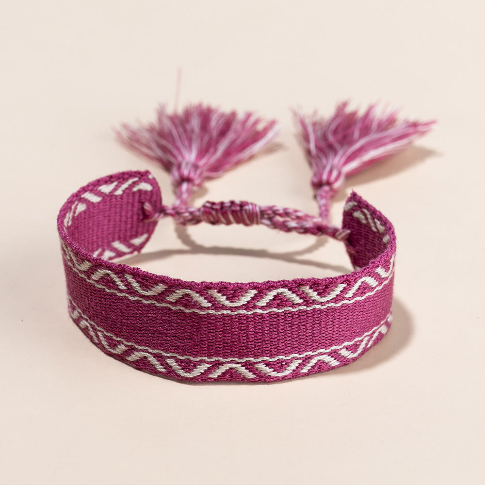 Ethnic Embroidered Tassel Adjustable Unisex Bracelet