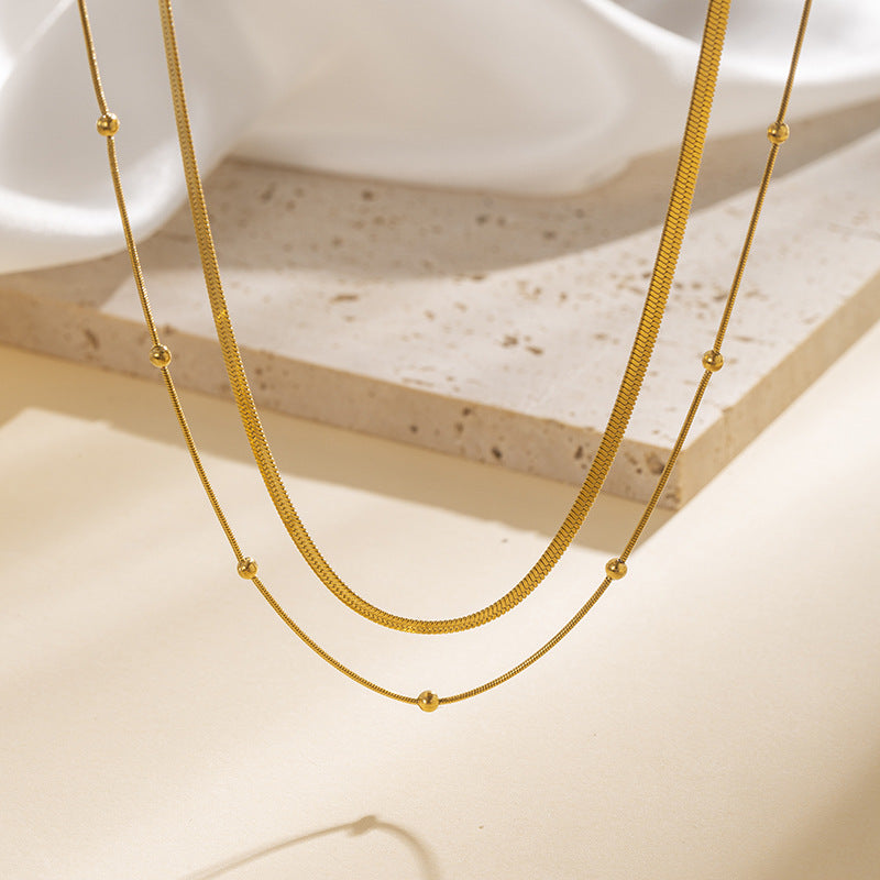 Fashion Stacking 14k Gold Plated Beaded Snake Chain Stainless Steel Choker Necklace