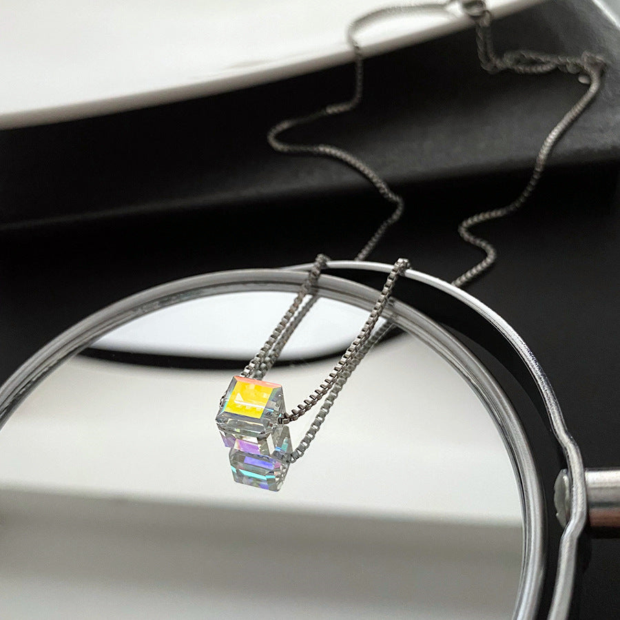 Fashion Geometric Titanium Steel Colorful Pendant Necklace