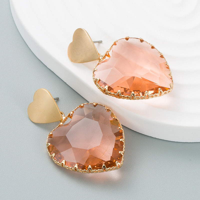 Fashion Alloy Multi-faceted Crystal Heart-shaped Drop Earrings