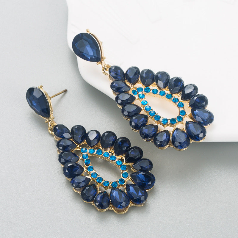 Fashion Alloy Colorful Glass Teardrop Earrings