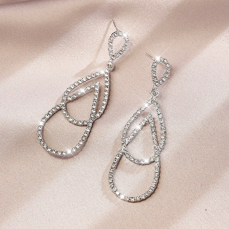 Fashion Geometric Long Diamond Cross Oval Alloy Earrings