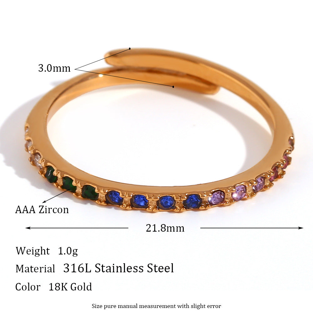 Vintage Color Block Zircon Inlay 18K Gold Plated Stainless Steel Jewelry Set
