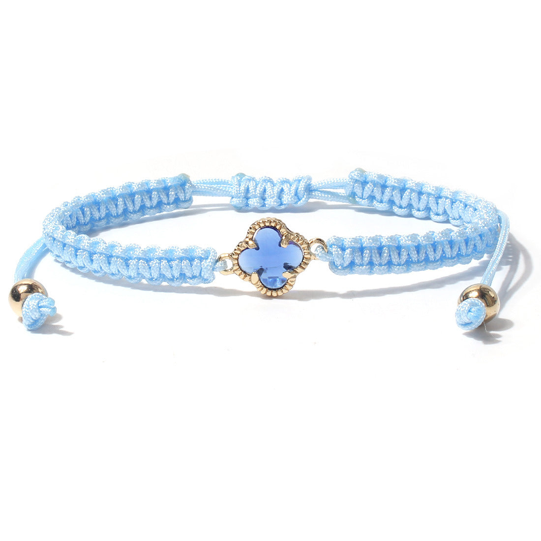 Sweet Four Leaf Clover Crystal Glass Handmade Drawstring Bracelet