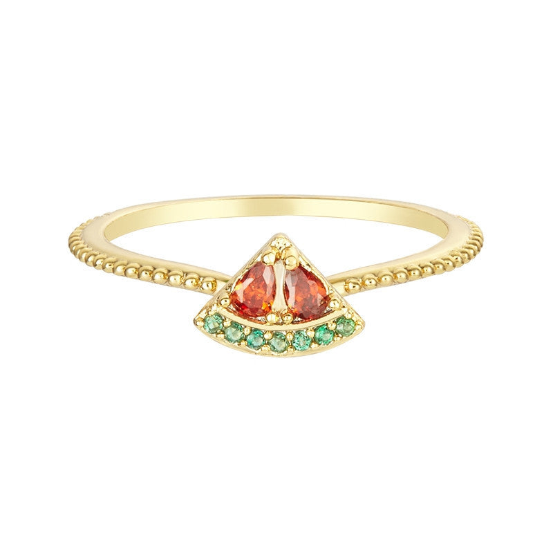 Colorful Zircon Cherry Peach Tropical Fruit Rings in Gold Plated Copper