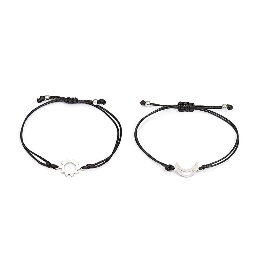 Stainless Steel Hollow Sun Moon Butterfly Adjustable Couple Bracelet Set