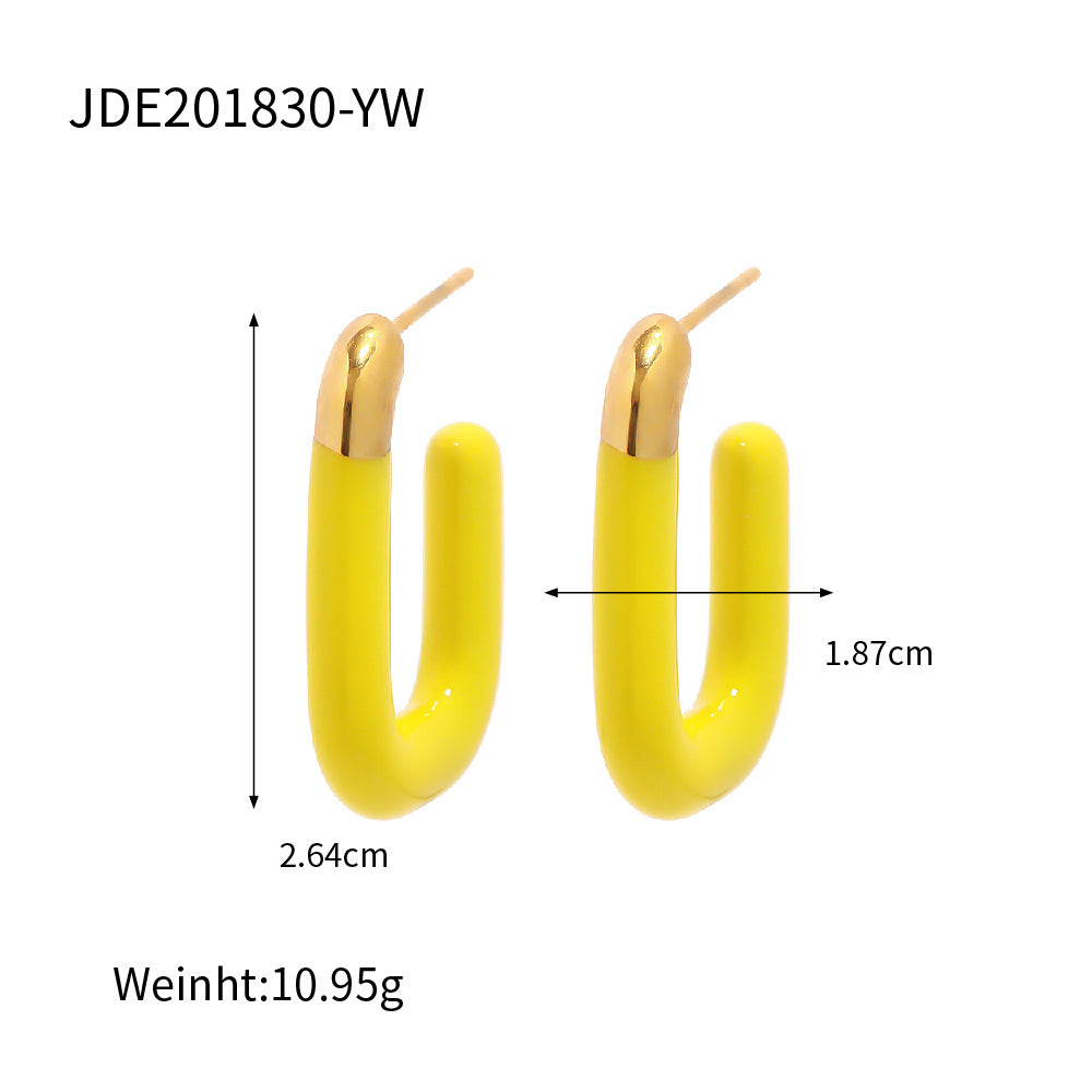 Elegant Geometric Stainless Steel U-Shape Earrings - Colorful Macaron Finish