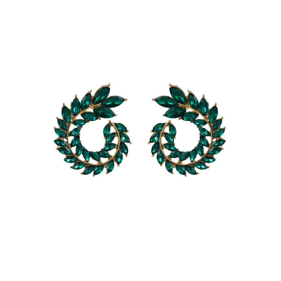 Ethnic Water Droplet Rhinestone Inlay Wheat Design Zirconia Earrings for Women