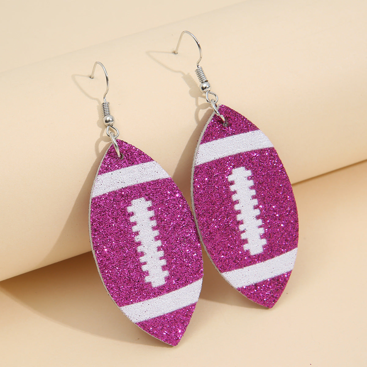 Creative Rugby Sequin Glitter Leather Stripe Earrings Wholesale
