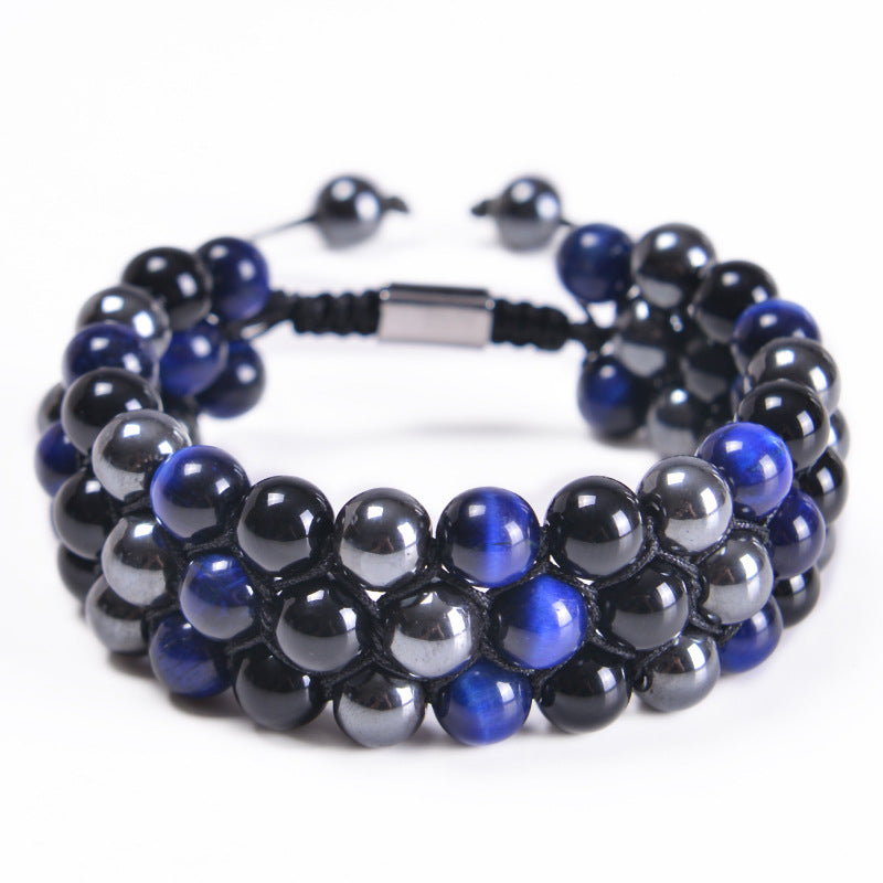 Fashion Natural Agate and Tiger Eye Beaded Adjustable Unisex Bracelet