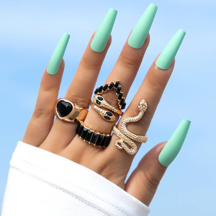 Snake Rhinestone Heart Ring Set for Women and Unisex
