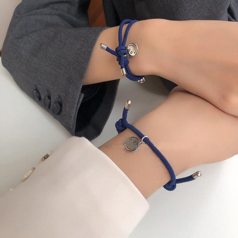 Magnetic Smiley Face Couple Bracelet Set - Handmade Woven Jewelry