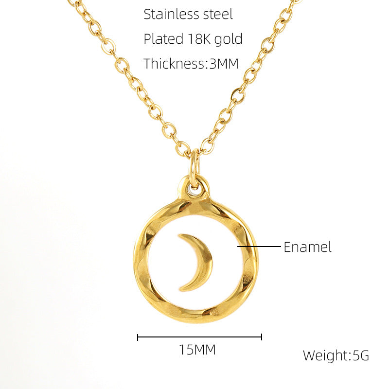 18K Gold Plated Stainless Steel Moon Pendant Necklace - Trendy Minimalist Design