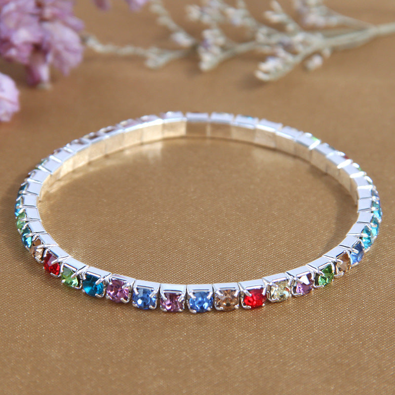 Simple Square Ferroalloy Rhinestone Women's Stretch Bracelet