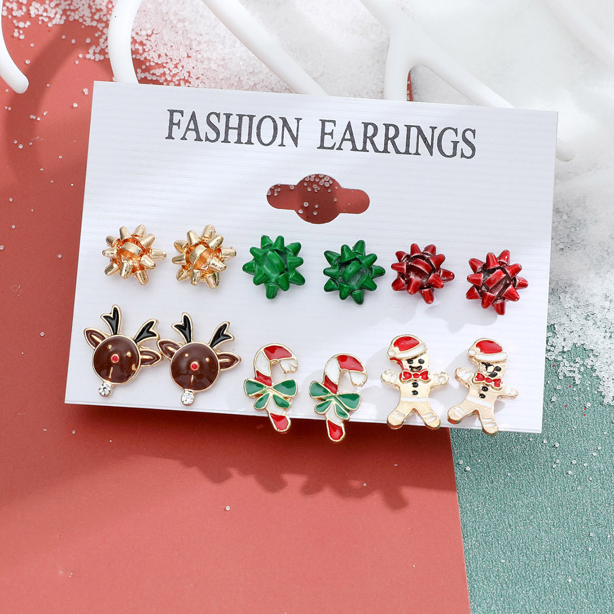Christmas Snowflake Bell and Reindeer Earrings Set - Cute Cartoon Holiday Jewelry Gift