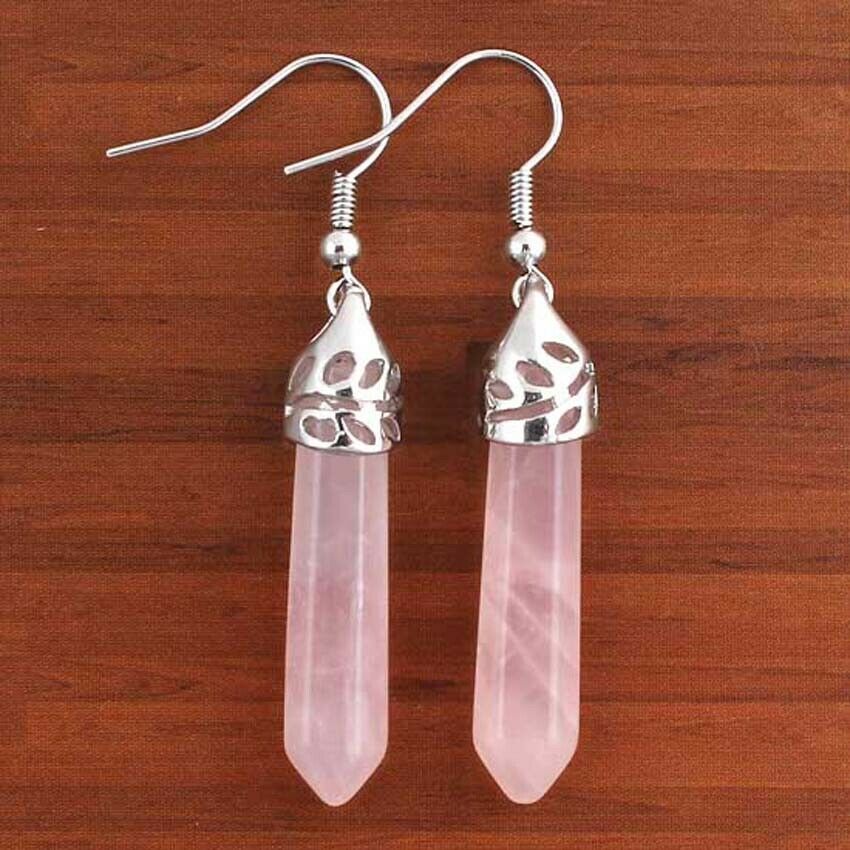 Fashion Solid Color Natural Crystal Gemstone Hexagonal Earrings