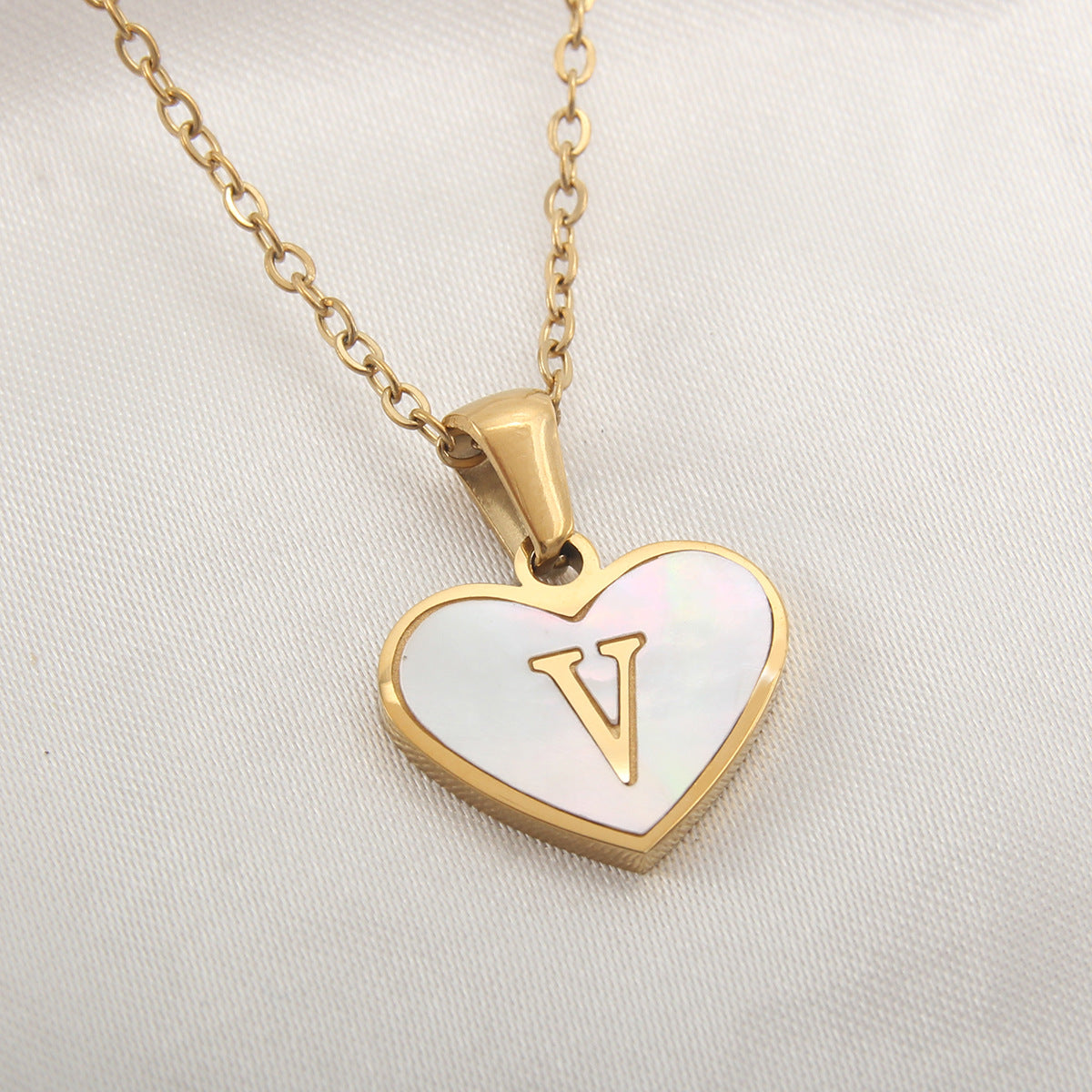 Elegant Heart Shell Initial Pendant Necklace - Gold Plated Stainless Steel