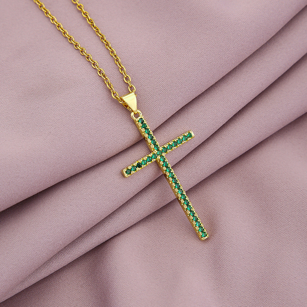 Trendy Cross Pendant Necklace with Colorful Zircon for Couples