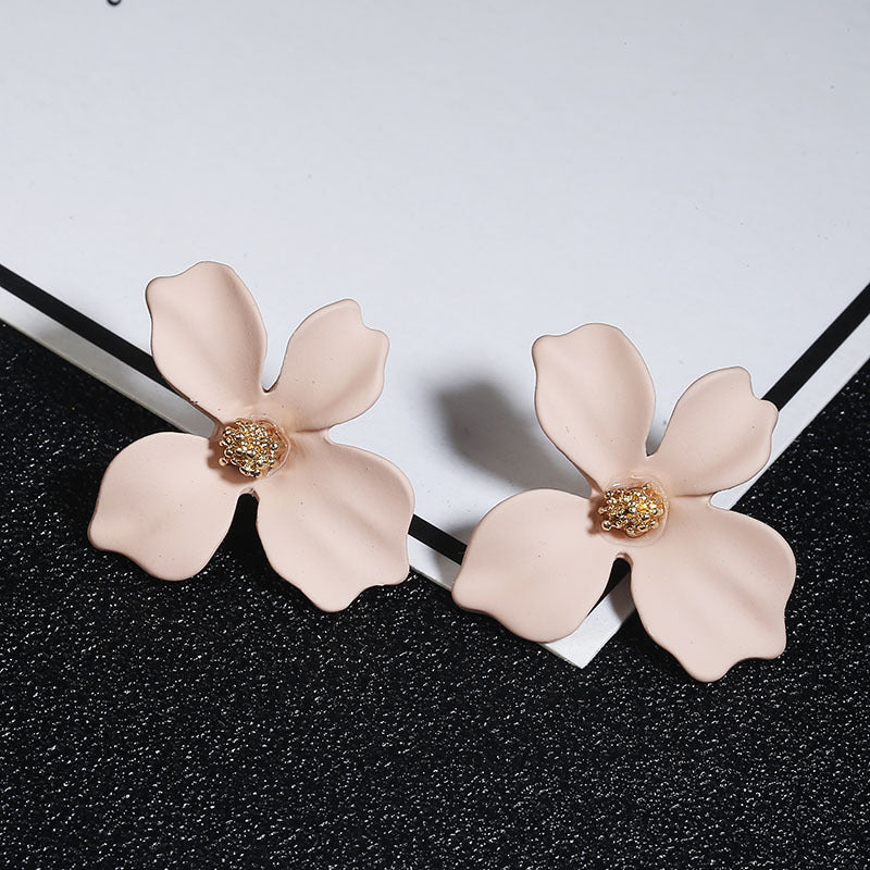 Floral Alloy Earrings with Painted Petals - 5 Colors
