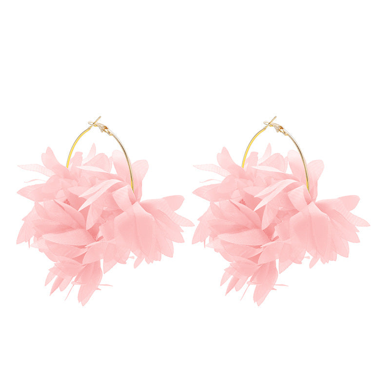 Simple Style Handmade Chiffon Flower Petal Women's Earrings