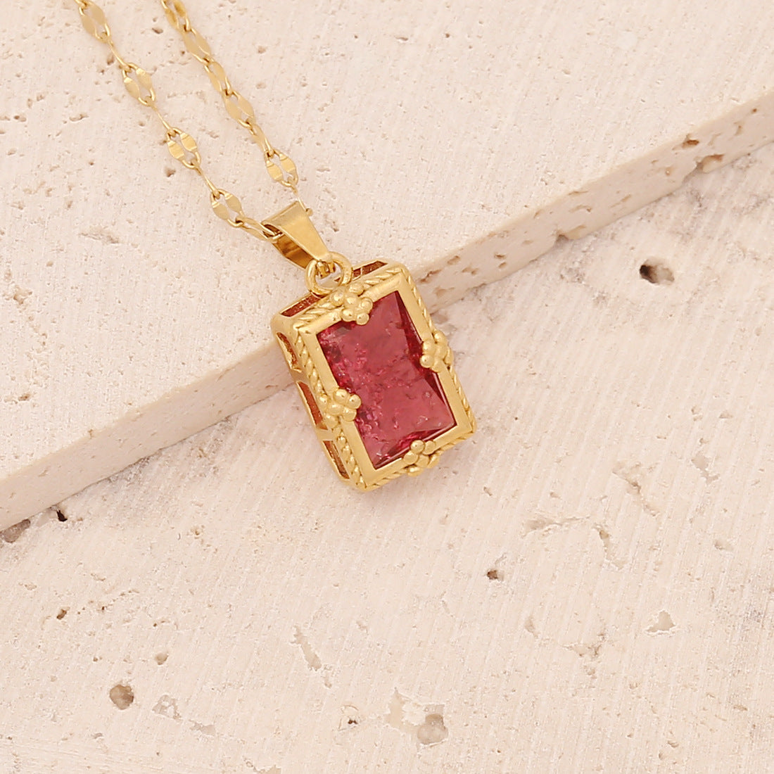 Geometric Owl Heart Stainless Steel Pendant Necklace with Zircon Inlay