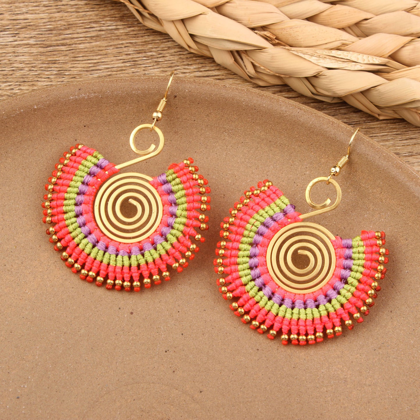Bohemian Shell Tassel Mesh Earrings with Synthetic Gemstones