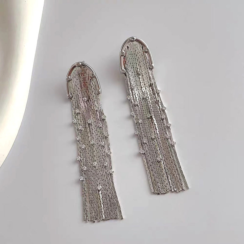 Retro Rhinestone Tassel Drop Earrings for Women
