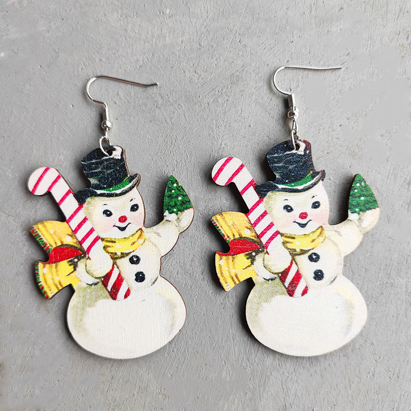 Cute Christmas Tree Snowman and Santa Gnome Plaid Drop Earrings