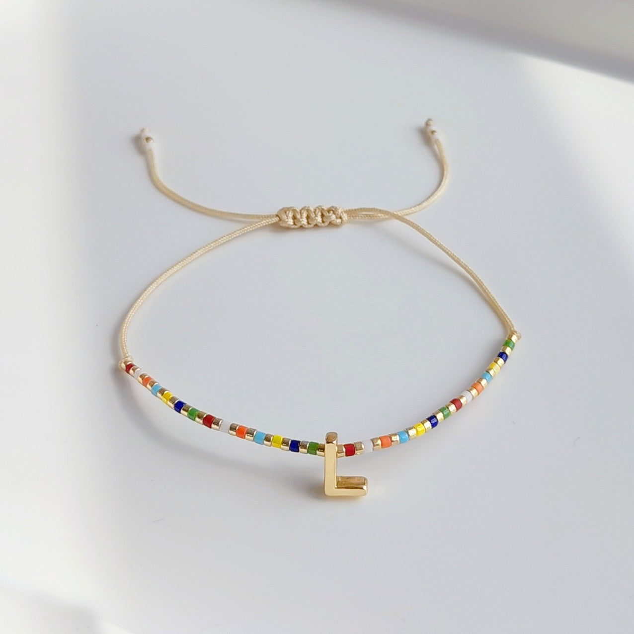18K Gold Plated Bohemian Miyuki Beaded Adjustable Letter Bracelet for Women