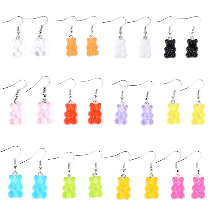 Sweet Animal Star Moon Resin Drop Earrings Set - Cute Fruit Bear Design