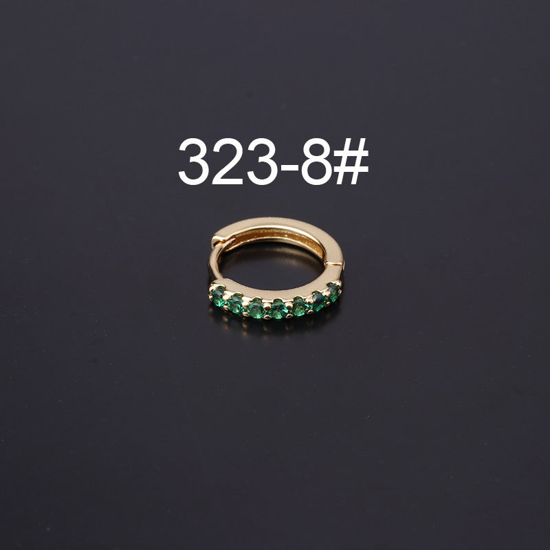 Fashion Geometric Zircon Inlaid Copper Earrings - Colorful Korean Style Pierced Ear Cuff