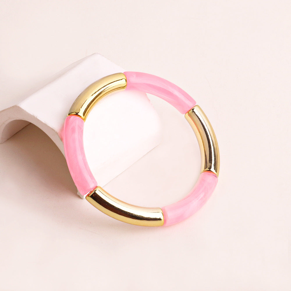 Acrylic Round Tube Elastic Bangle Bracelet for Women