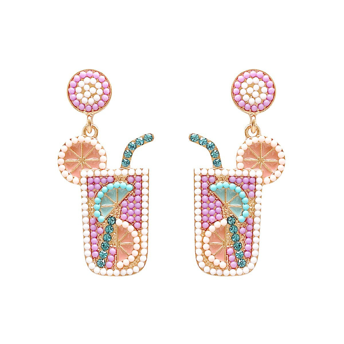 1 Pair Geometric Alloy Drop Earrings with Beaded Cocktail Glass Design