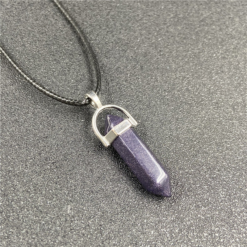 Hexagon Prism Crystal Bullet Pendant Necklace