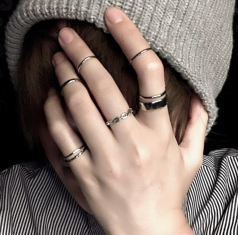 Simple Geometric Adjustable Punk Ring Set for Women and Men