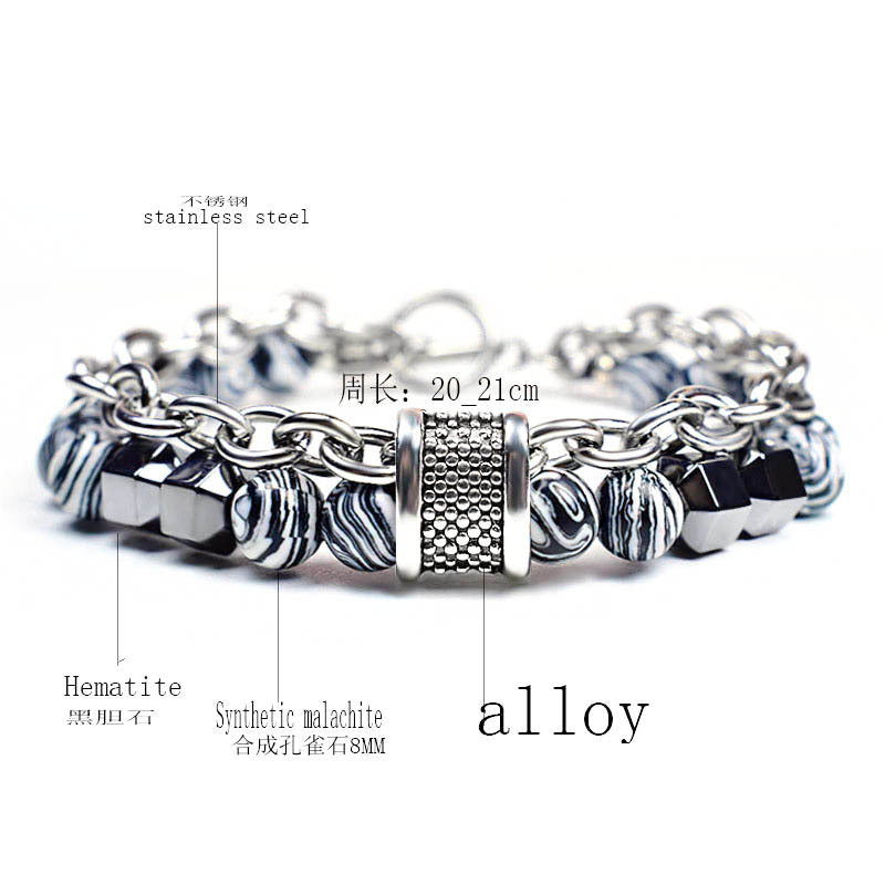 Retro Geometric Alloy Malachite Men's Beaded Bracelet