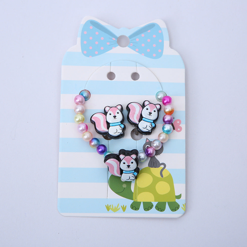 Cartoon Rainbow Butterfly Acrylic Resin Jewelry Set for Girls - Necklace, Earrings, and Bracelet