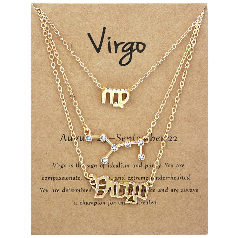 Alloy Geometric Circle Pendant Necklace & Zodiac Symbol Pendant Necklace Set for Women