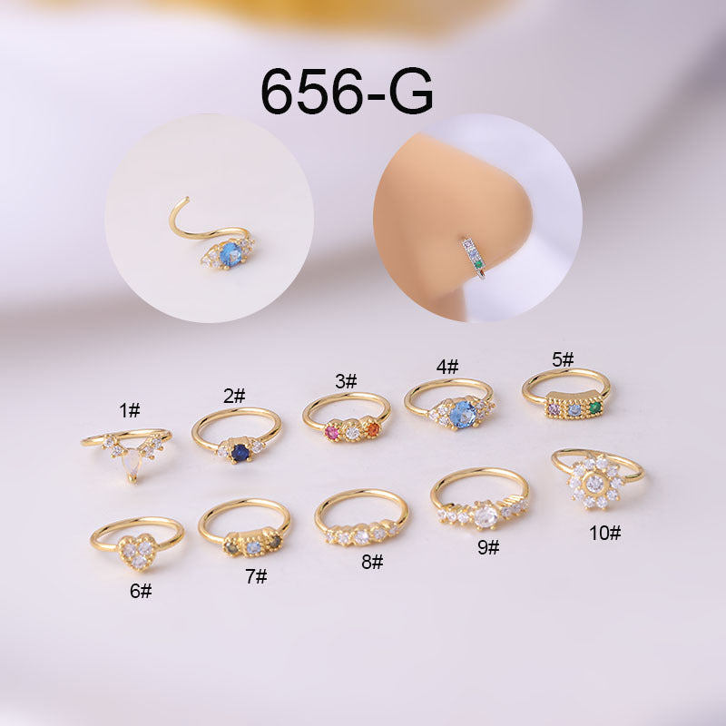 Geometric Zircon Copper Plated Nose Ring 0.8x8mm Fashion Piercing Jewelry