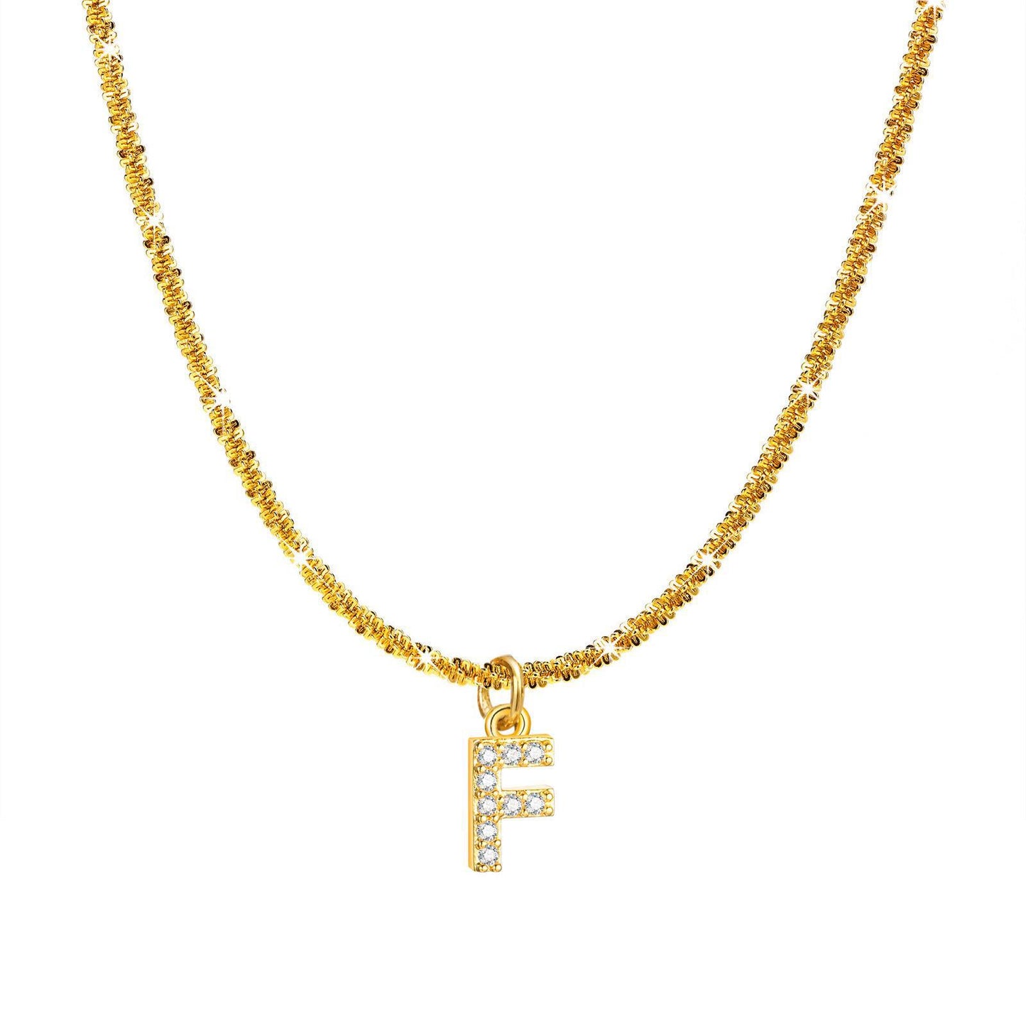 IG Style 18K Gold Plated Zircon Letter Pendant Necklace with Snowflake Chain
